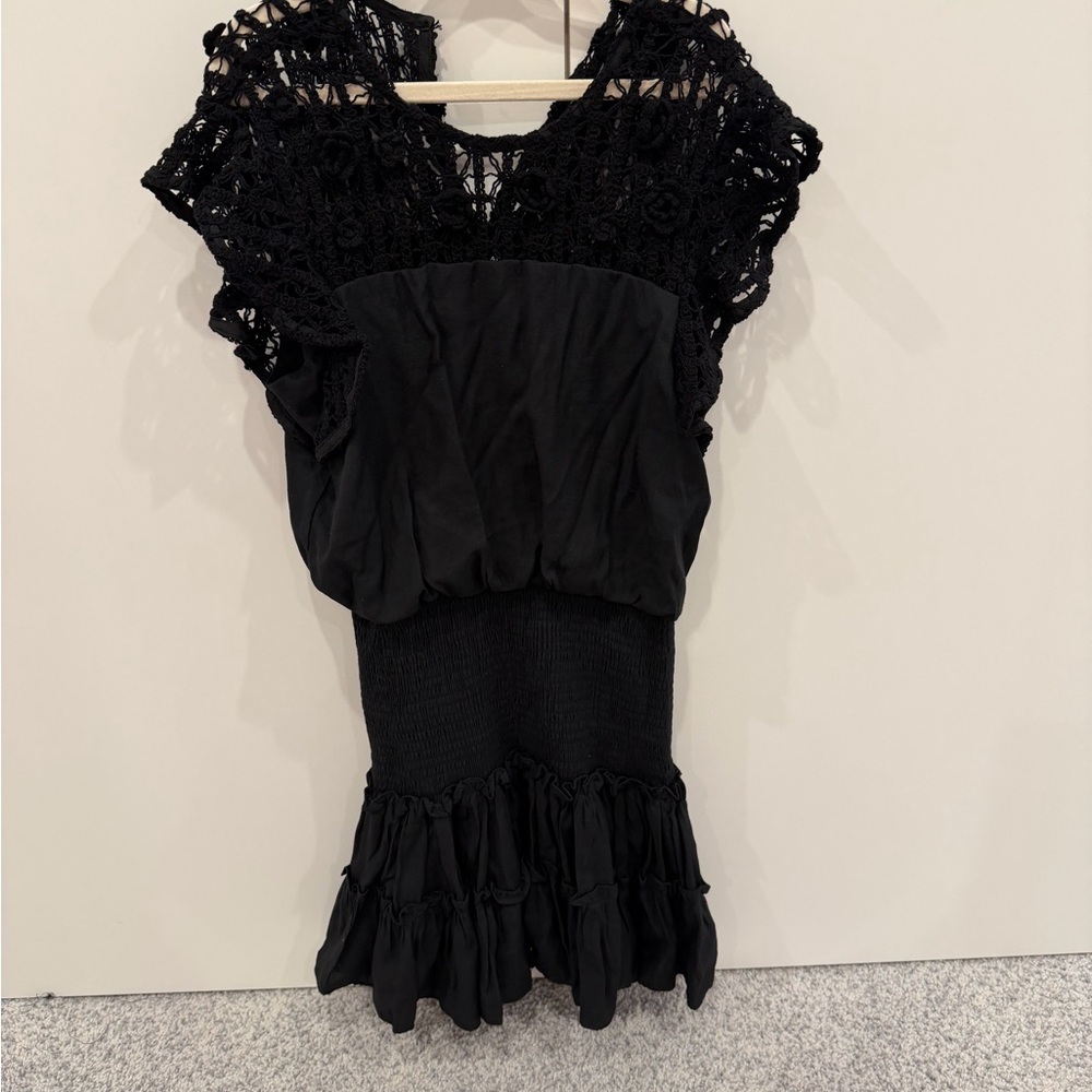 Aqua Black Crochet Detail Dress
